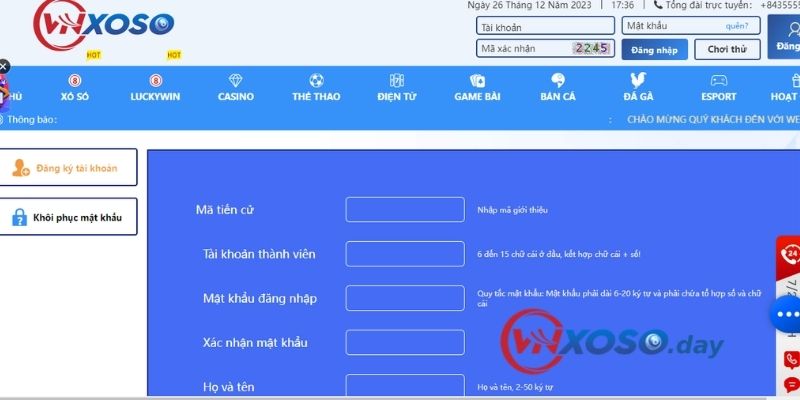 Tạo tài khoản tham gia chơi VNXOSO chính thức