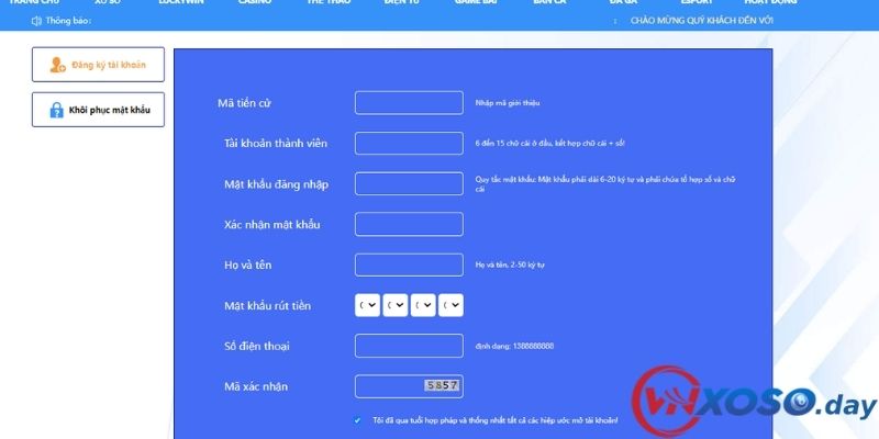 Tạo tài khoản mới ở VNXOSO 